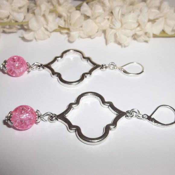Earrings Statement Earrings, Pink and Silver Earring Pink Statement Earring 8290 - Picture 4 of 8